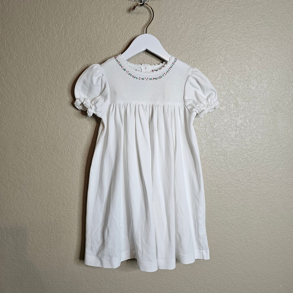 Pixie Lily White Pima Cotton Embroidered Holly Dress Girls 2T Holiday